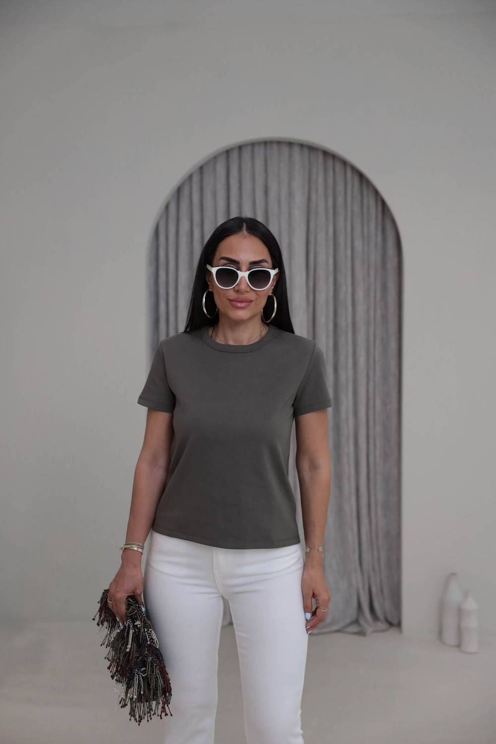 2779 Bisiklet Yaka Basic Tshirt HAKİ YEŞİL
