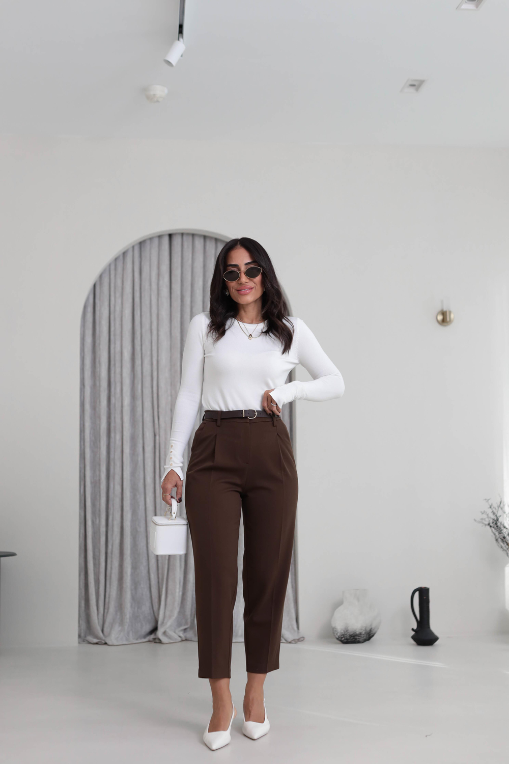 2166 Kemerli Havuç Fit Pantolon KAHVE