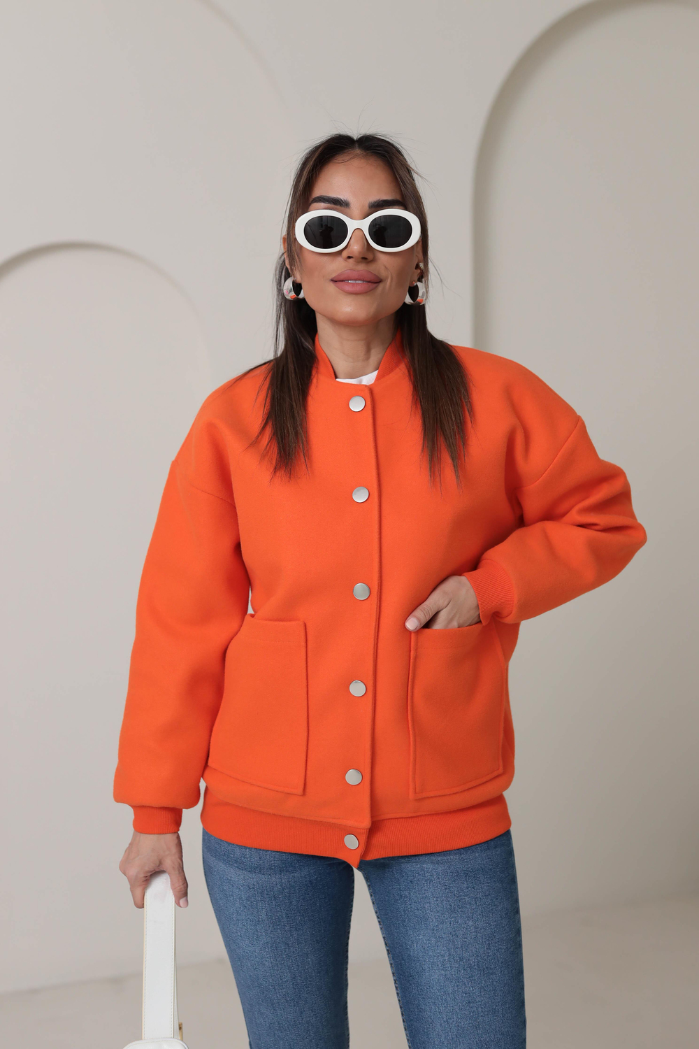1288 Kaşe Bomber Ceket TURUNCU