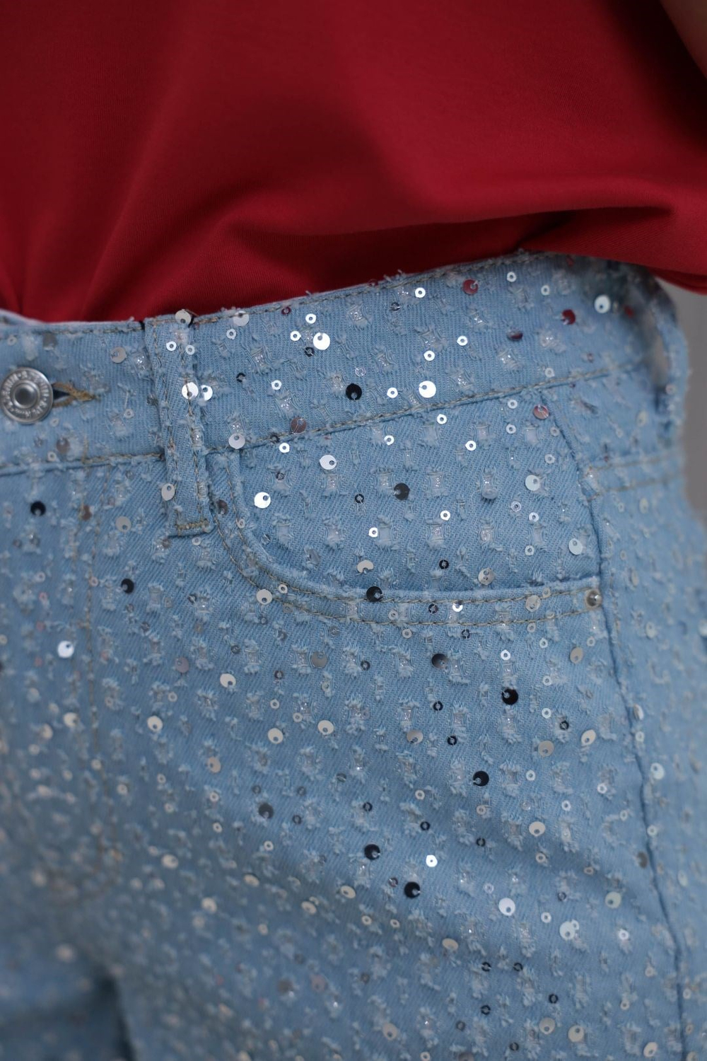 0176  Pul İşlemeli Mini Denim Şort AÇIK MAVİ