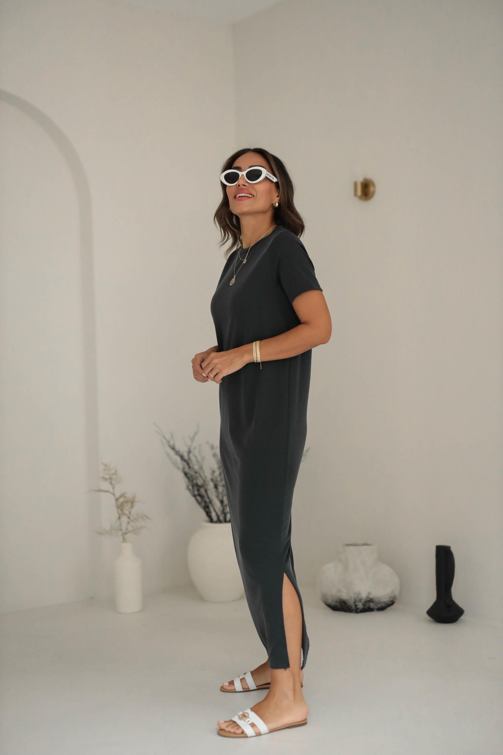 Pike Modal Yırtmaçlı Midi Elbise