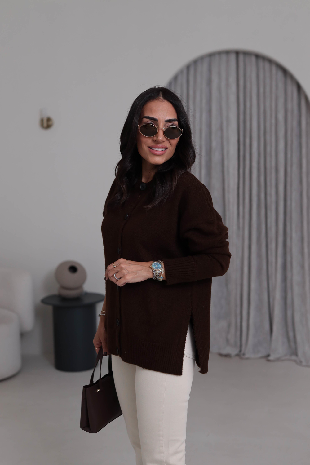 5252 Yanları Yırtmaç Detay Hırka KAHVE