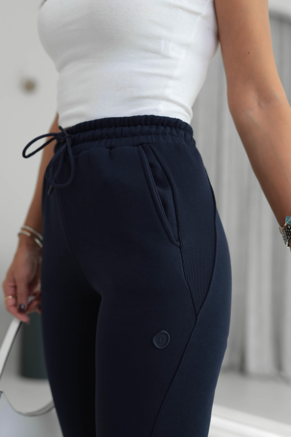 7314 Ribanalı Bel Lastikli 3 iplik Şardonlu Eşofman Altı LACİVERT