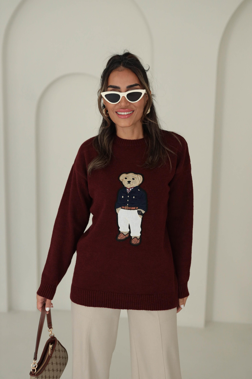 5205 Bear Aplikeli Triko Kazak