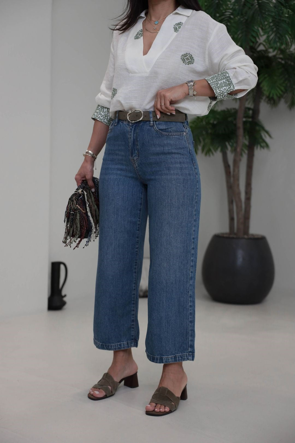 1026 Tencel Denim Süet Kemerli Kumaş Pantolon LACİVERT