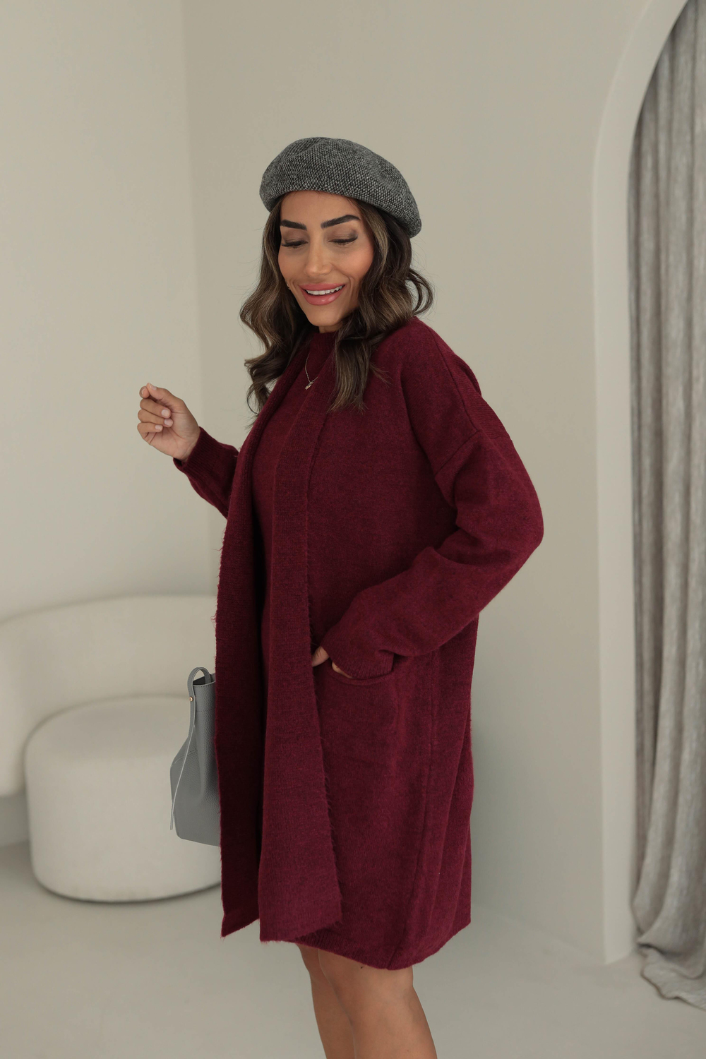 5131Y Hırka Elbise İkili Triko Takım BORDO