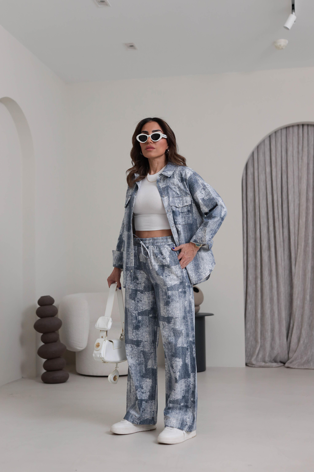 0161 Desenli Kot Empirme Takım MAVİ