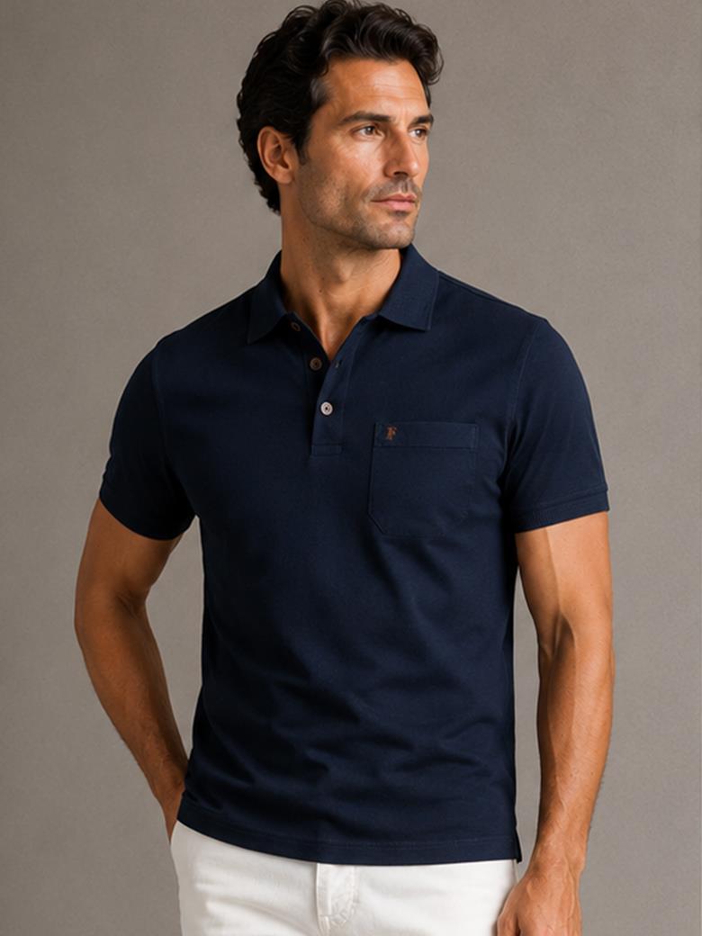 Regular Fit Cepli Merserize %100 Pamuk Koyu Lacivert Polo Yaka Tişört