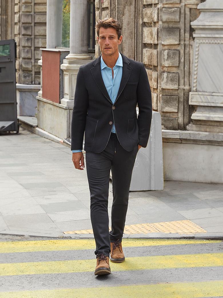 Standart Fit Yün Siyah Blazer Ceket