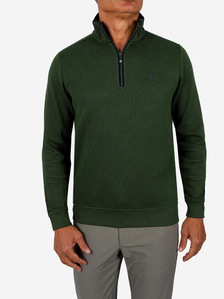Troyer Yaka Fermuarlı Yeşil Sweatshirt