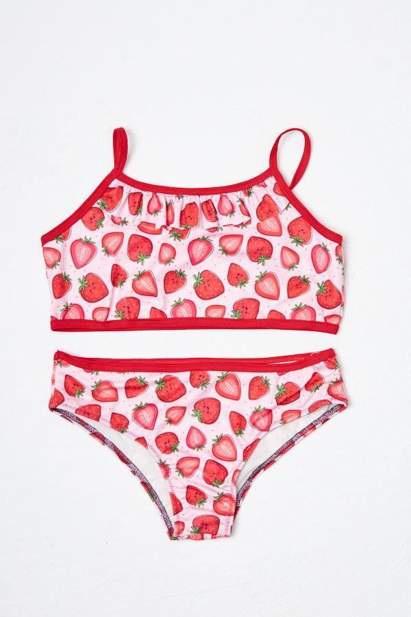 HMMKız Çocuk Bikini Takımı İnce Askılı Çilek Desenli