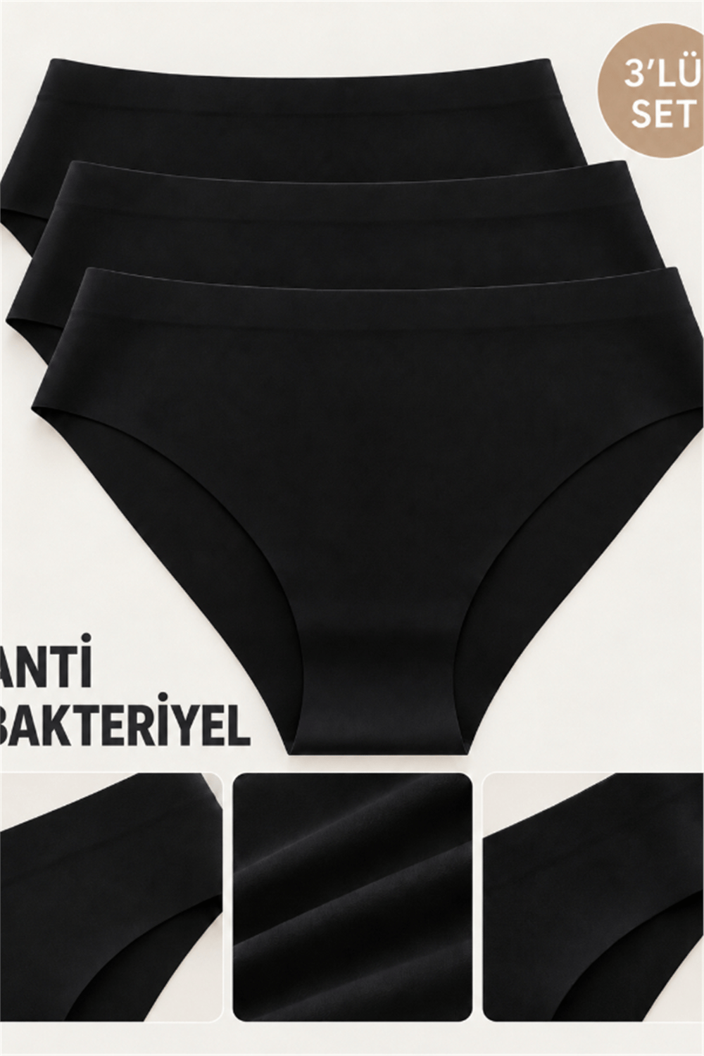 StarinciKadın Siyah Antibakteriyel Dikişsiz Külot 3’lü Set