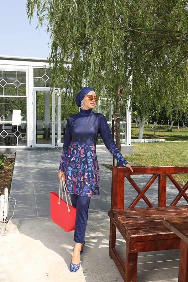 Starinci MayoStarinci Uzun Kollu Tam Kapalı Likra Tesettür Mayo Lacivert