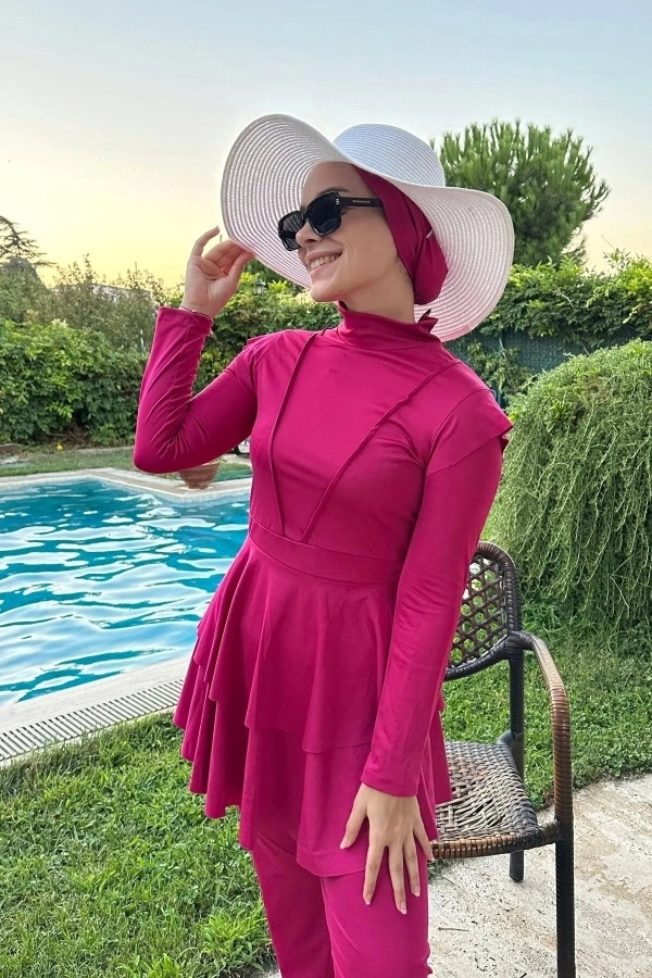 Starinci MayoTam Kapalı Likra Tesettür Mayo Pembe 