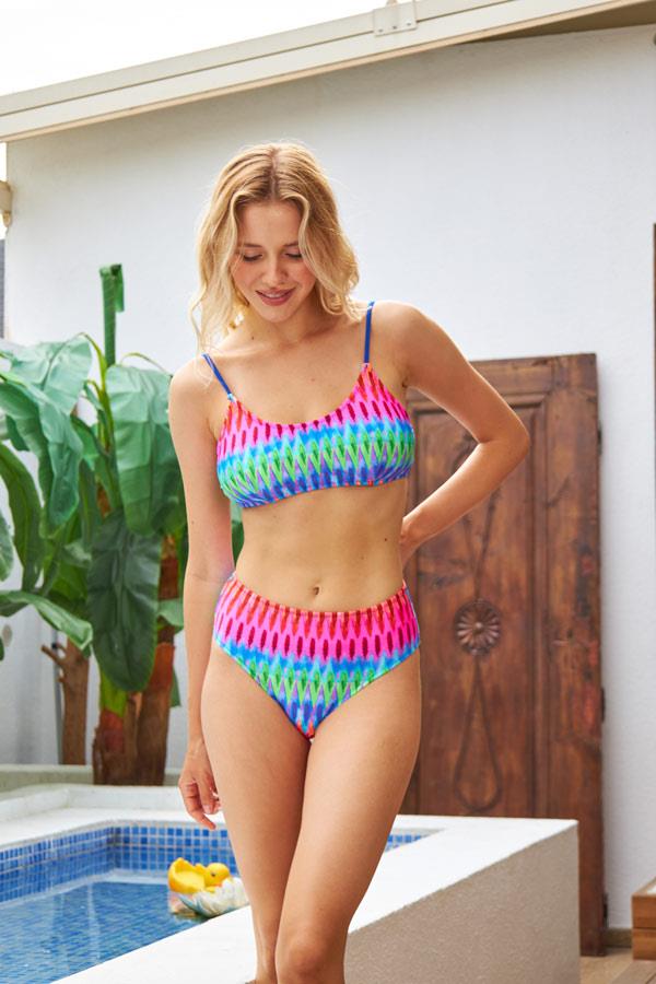Starinci MayoKadın Bikini Takımı Gökkuşağı Renkler Örüntü Detay