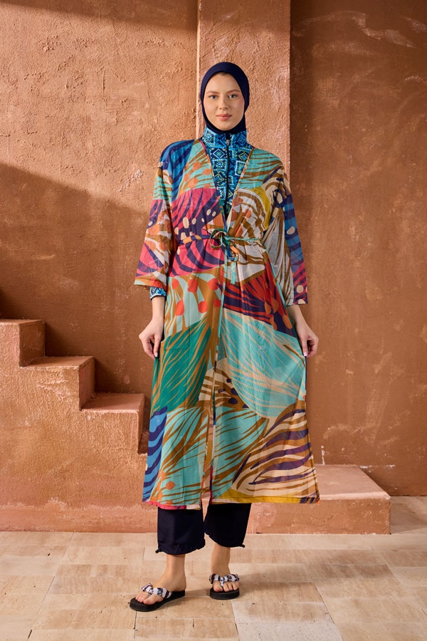 Starinci MayoTesettür Mayo Üzerine Pareo Tek Kaftan Bahar Desenli 156