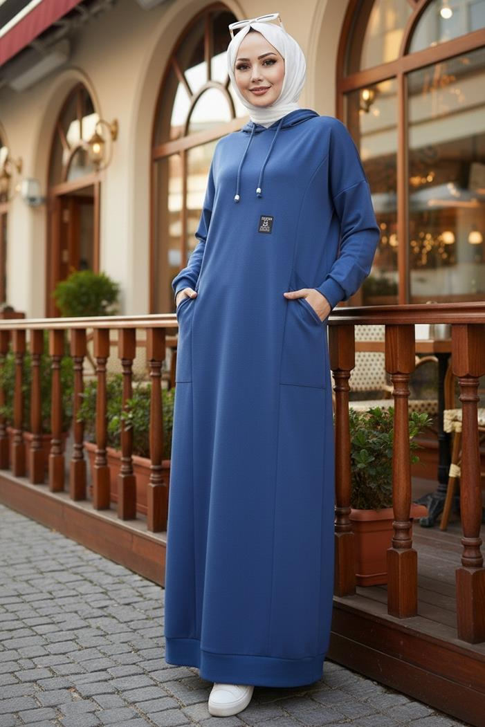 Anger Kapüşonlu Elbise 1421 - İndigo