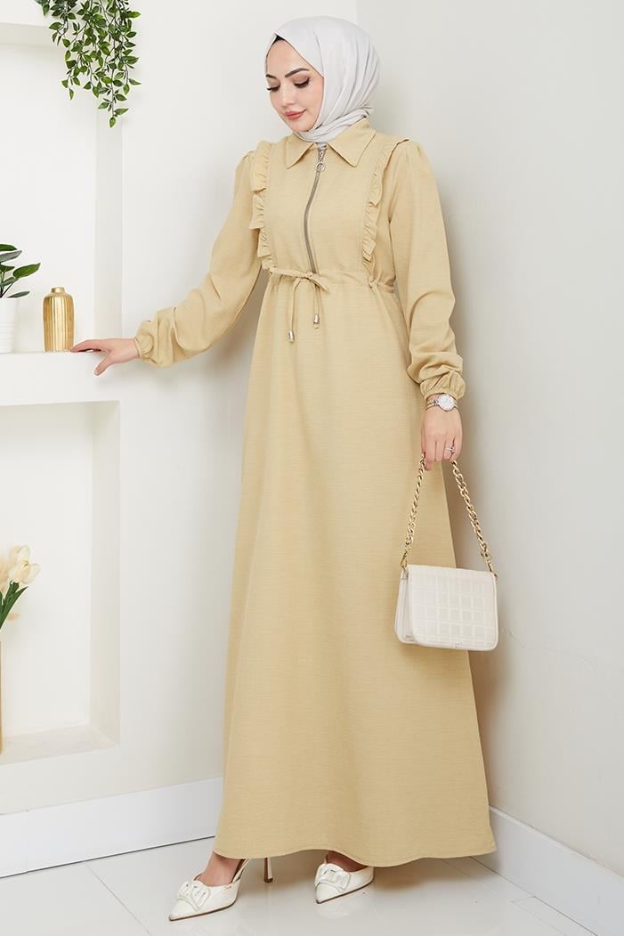 Ansel Fırfırlı Elbise 1368 - Bej