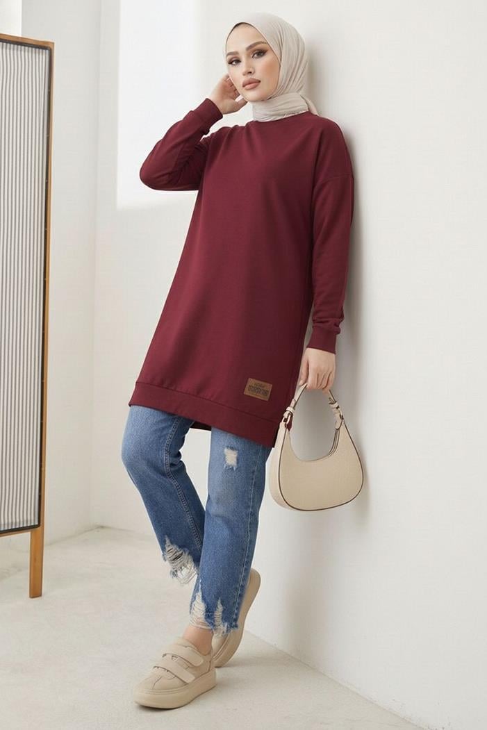 Armalı Yırtmaç Detay Tunik 1665 - Bordo