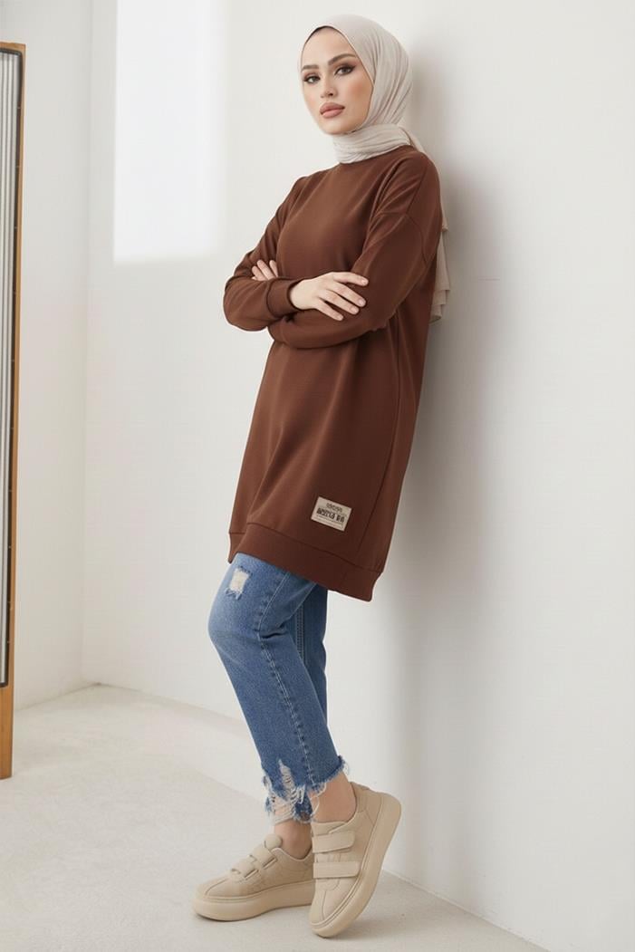 Armalı Yırtmaç Detay Tunik 1665 - Kahve
