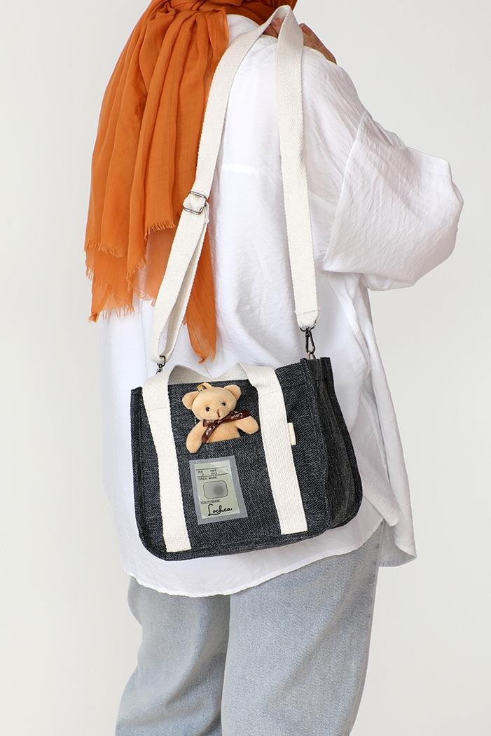 Ayıcıklı Kanvas Çanta 998 - Mavi