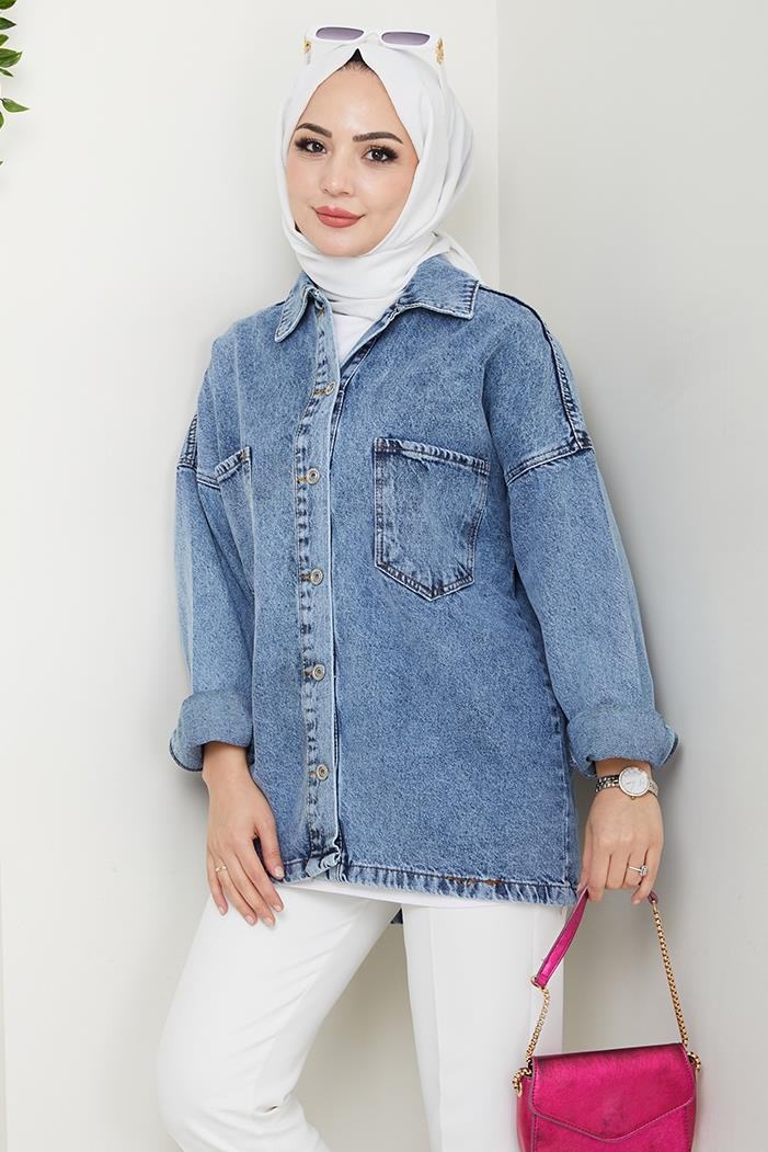 Aysila Oversize Kot Ceket 1463 - Açık Mavi