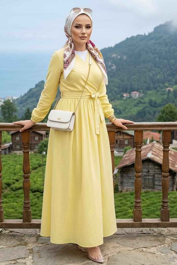 Bağlamalı Bluz Etek İkili Takım 1465 - Sarı