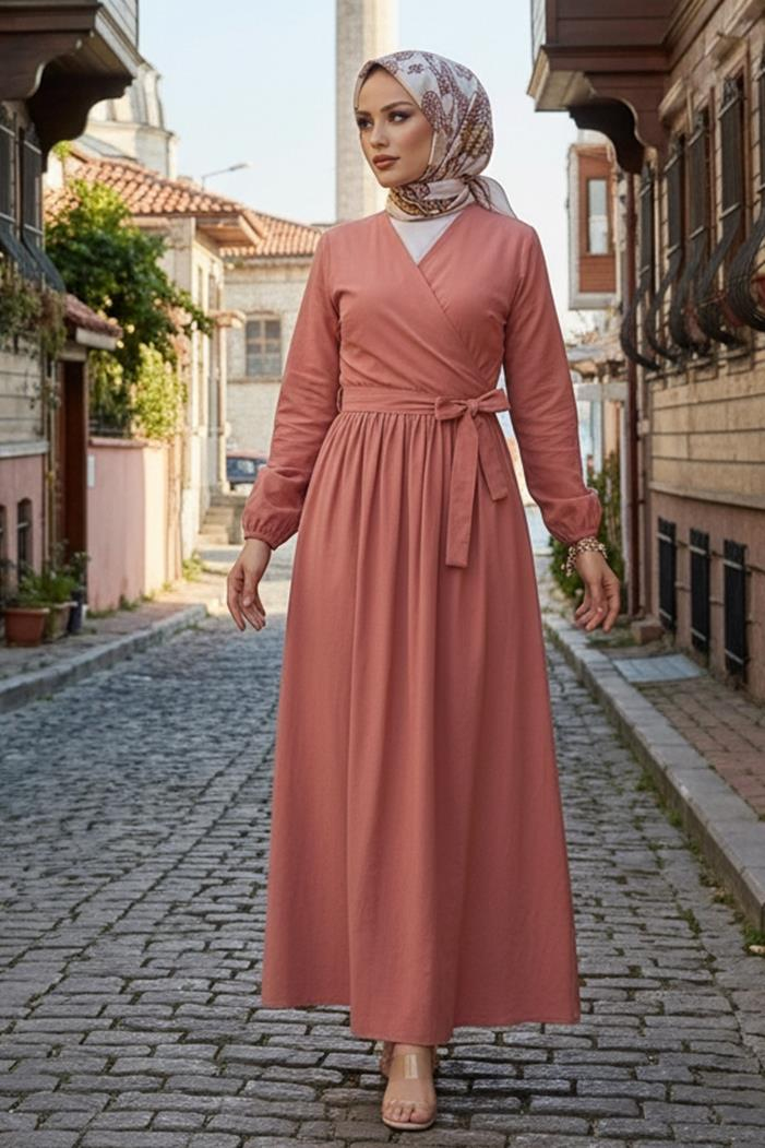 Bağlamalı Bluz Etek İkili Takım 1465 - Somon