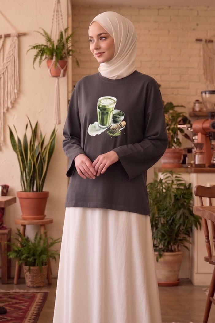 Baskılı Tunik 1739 - Antrasit