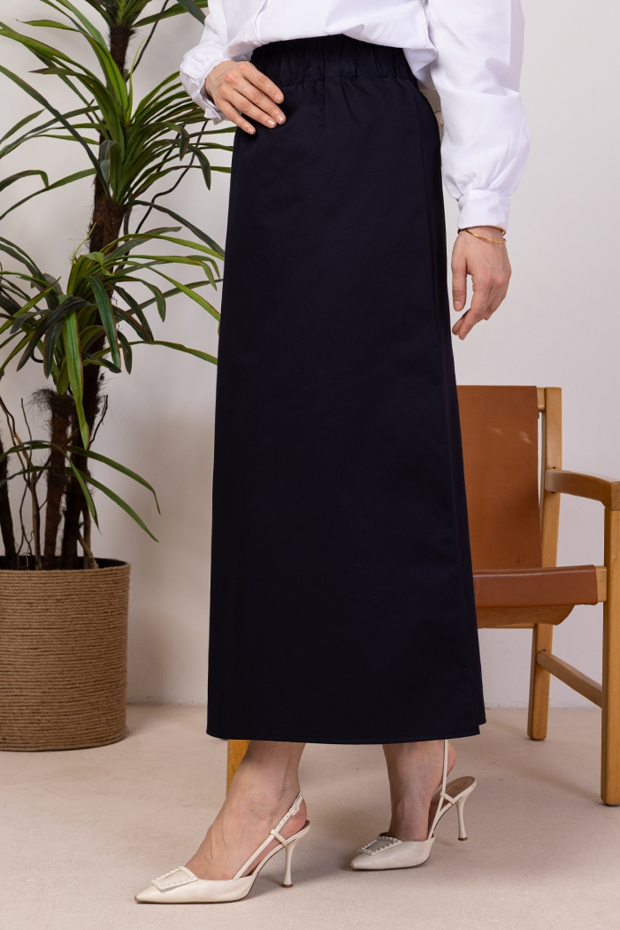 Benja Beli Lastikli Gabardin Etek 1405 - Lacivert