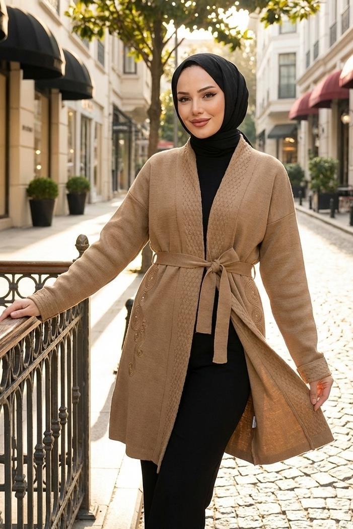 Buğlem İşlemeli Triko Hırka 1192 - Vizon