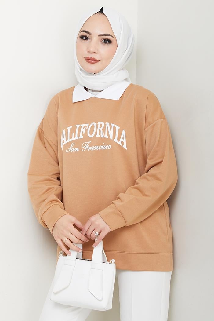 California Baskılı Sweat 1426 - Vizon