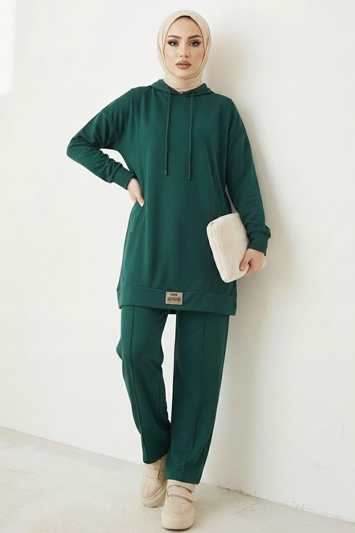 Çift Cepli Kapüşonlu İkili Takım 1668 - Zümrüt Yeşili
