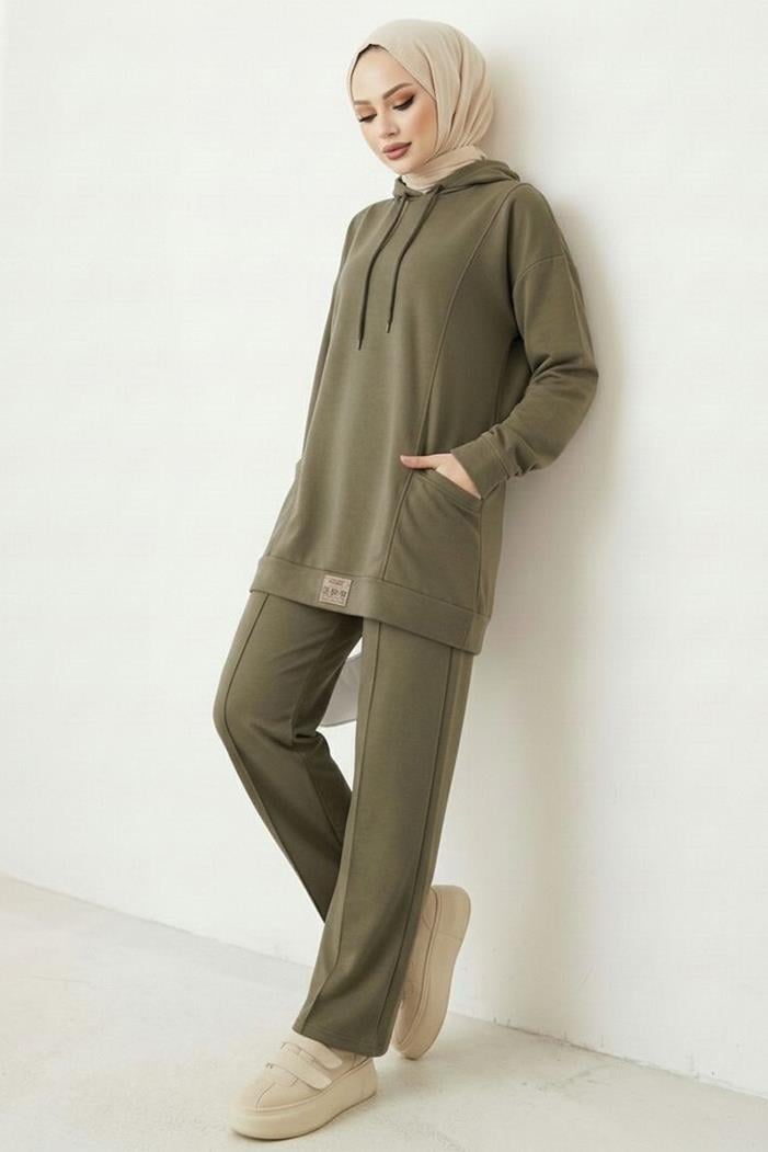 Çift Cepli Kapüşonlu İkili Takım 1668 - Haki