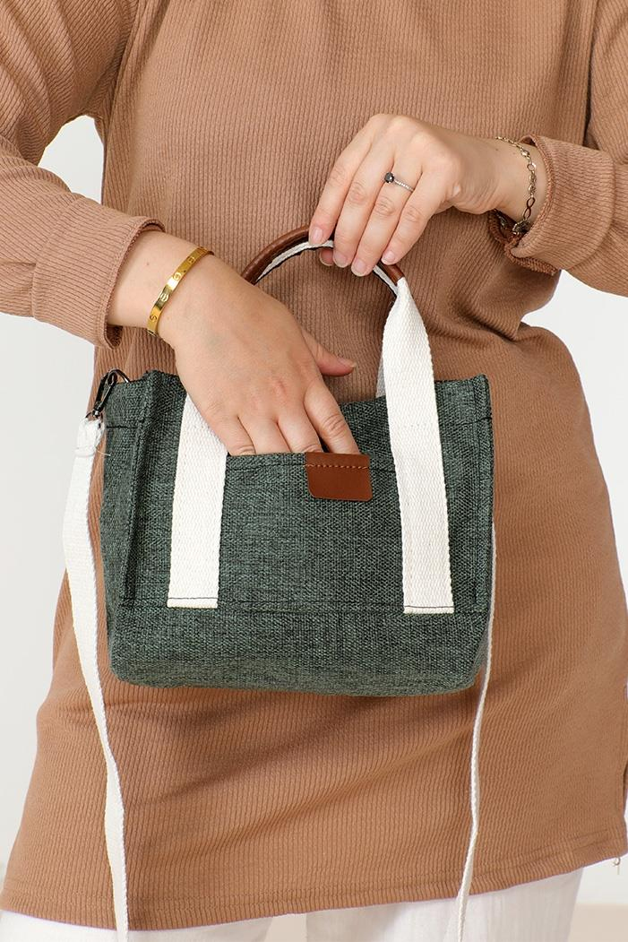 Deri Detay Kanvas Çanta 1007 - Haki