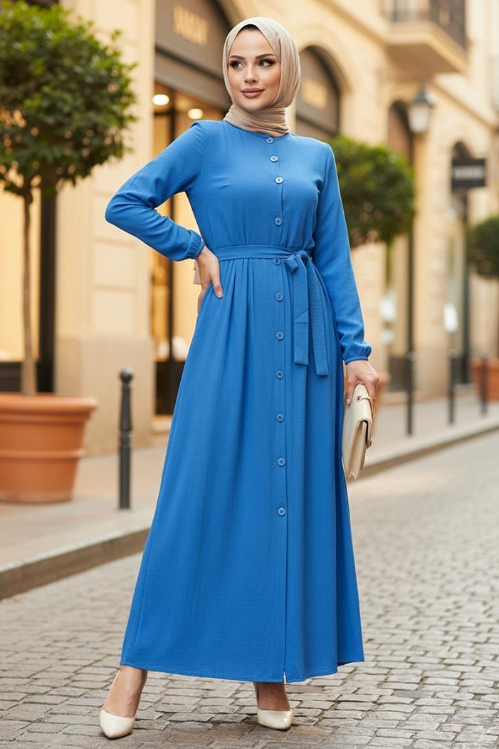 Esnel Kuşaklı Elbise  1366 - İndigo