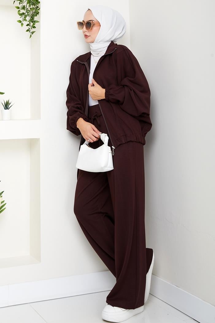 Fermuarlı Oversize Takım 1595 - Acı Kahve
