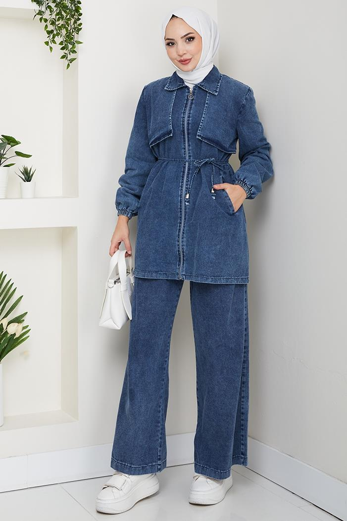 İpli Ceket Pantolon Kot İkili Takım 1641 - Mavi