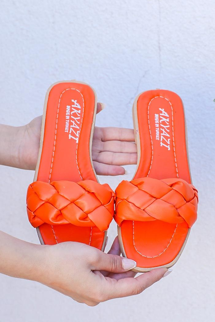 Kalın Örgülü Terlik 910 - Turuncu