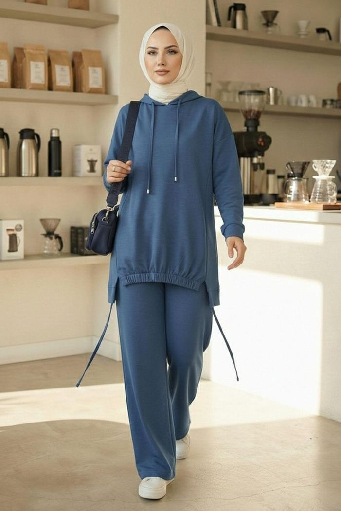 Kapüşonlu Tunik Pantolon Takım 1682 - İndigo