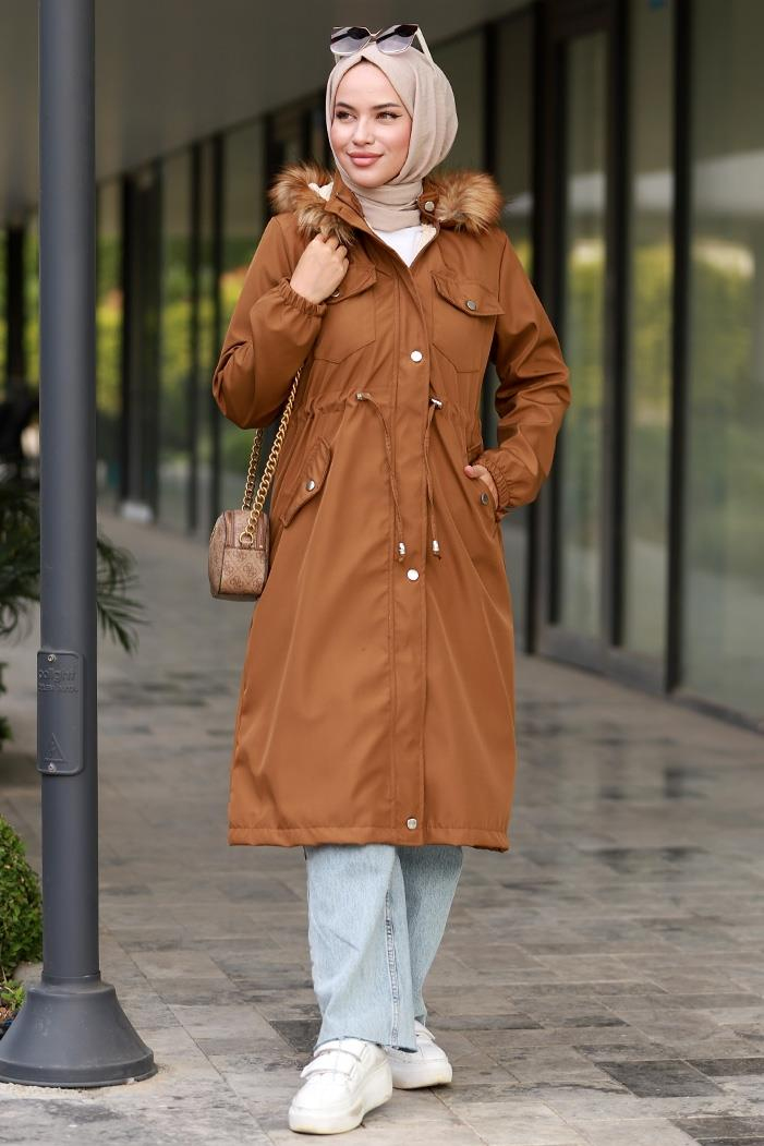 Leon Seyyar Kapüşonlu Mont 594 - Taba