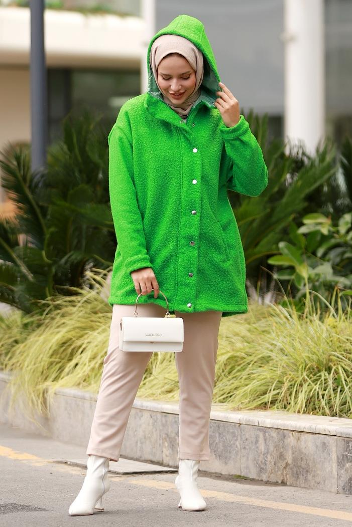 Mari Kapüşonlu Tesettür Kap 643 - Yeşil