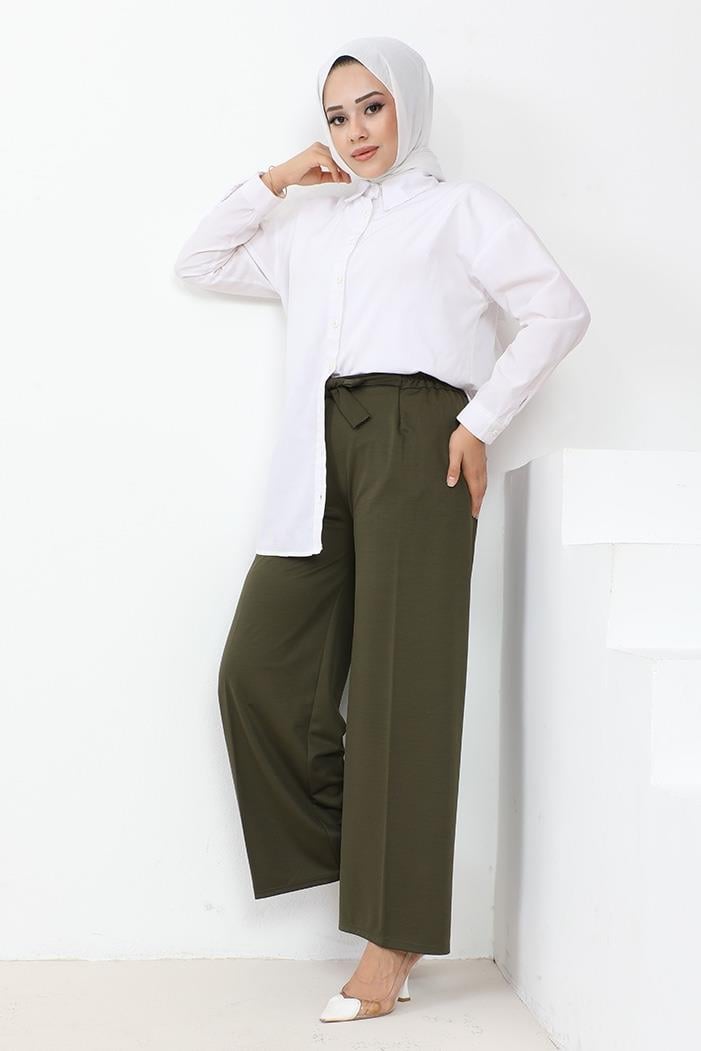 Meva Kemerli Bol Paça Pantolon 648 - Haki