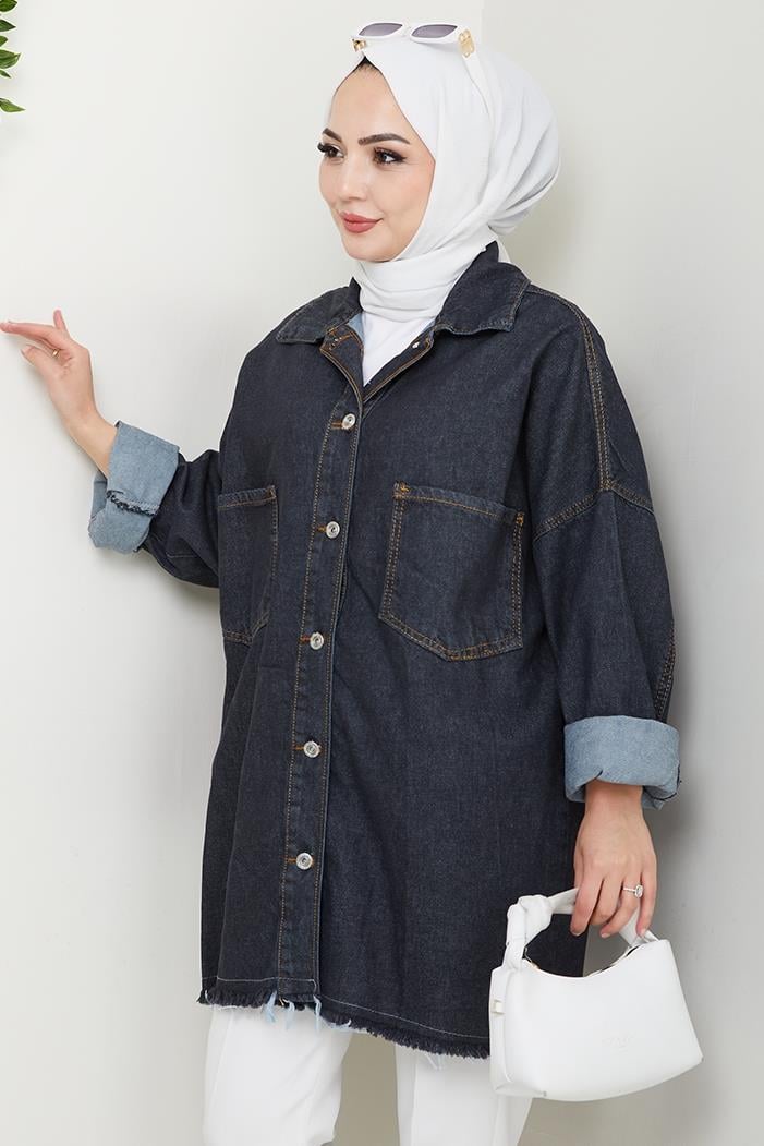 Püsküllü Oversize Kot Ceket 1458 - Antrasit