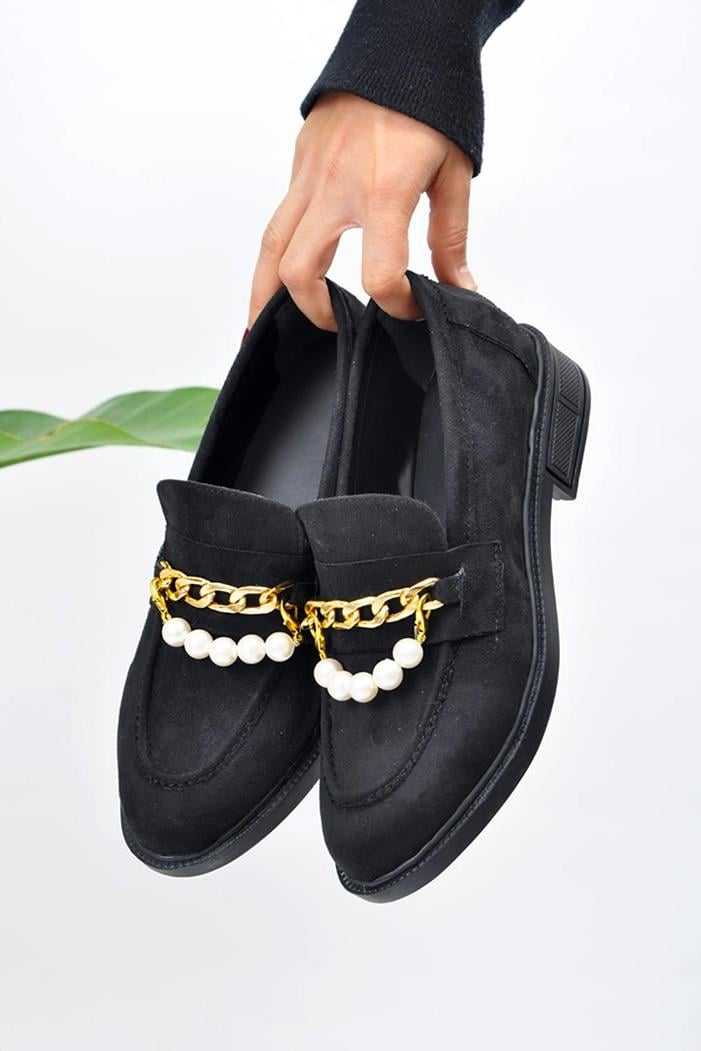 Süet İncili Ayakkabı 817 - Siyah