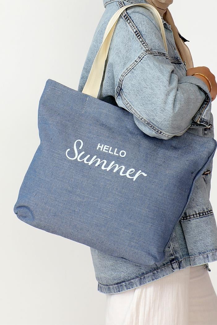 Summer Baskı Kanvas Çanta 1005 - Mavi