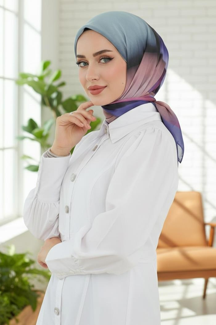 Telin Desenli Soft Eşarp 1169 - Mor