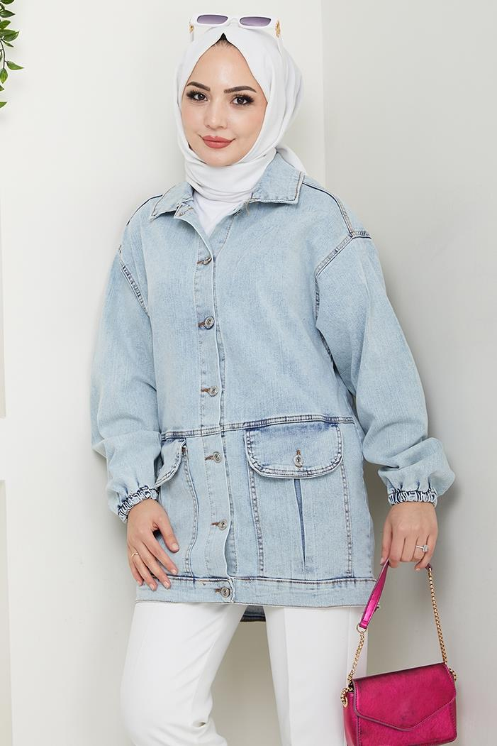 Torba Cepli Oversize Kot Ceket 1442 - Buz Mavi