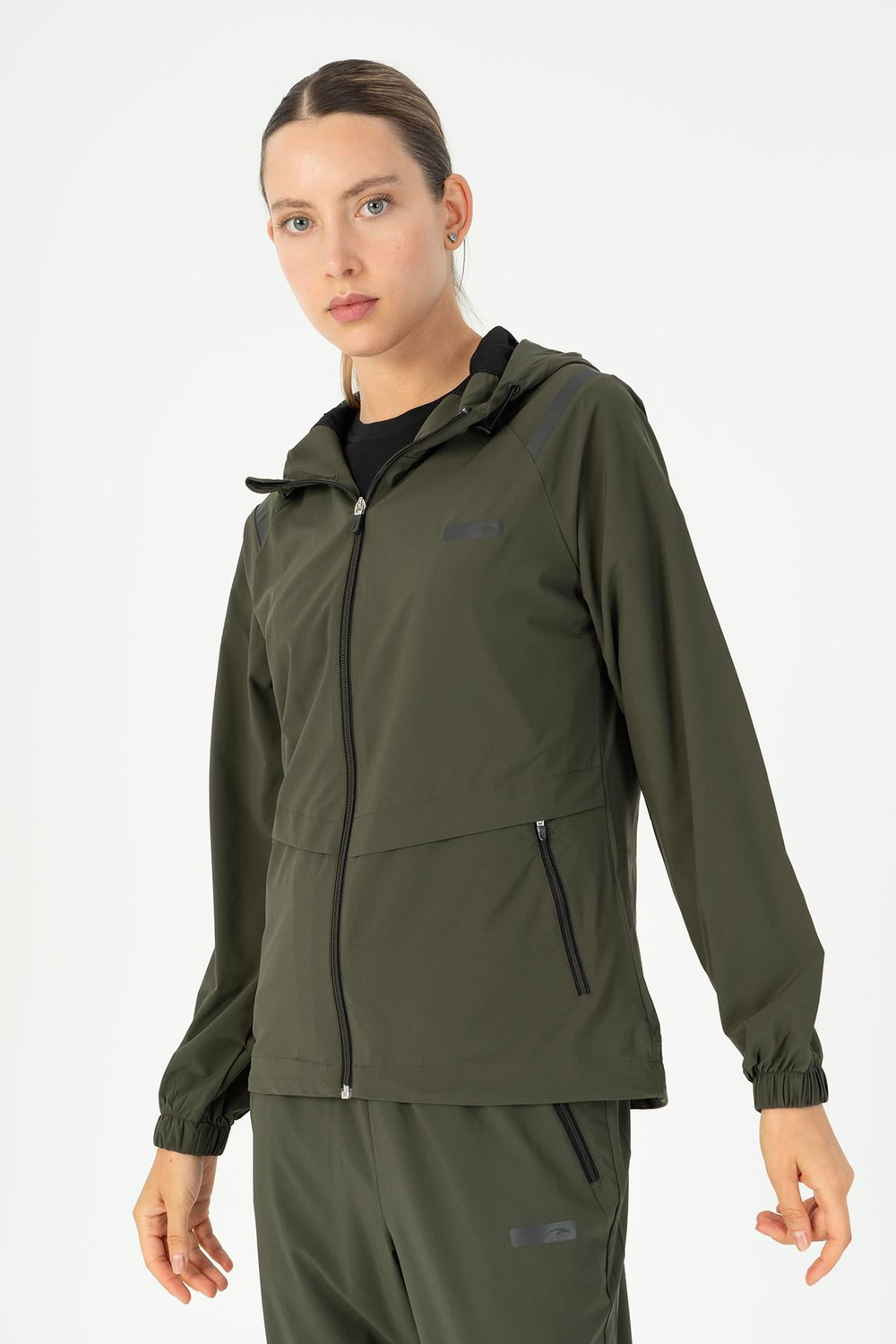 Maraton Active Regular Kadın Kapşonlu  Reglan Kol RUN Açık Haki Tracktop 23198