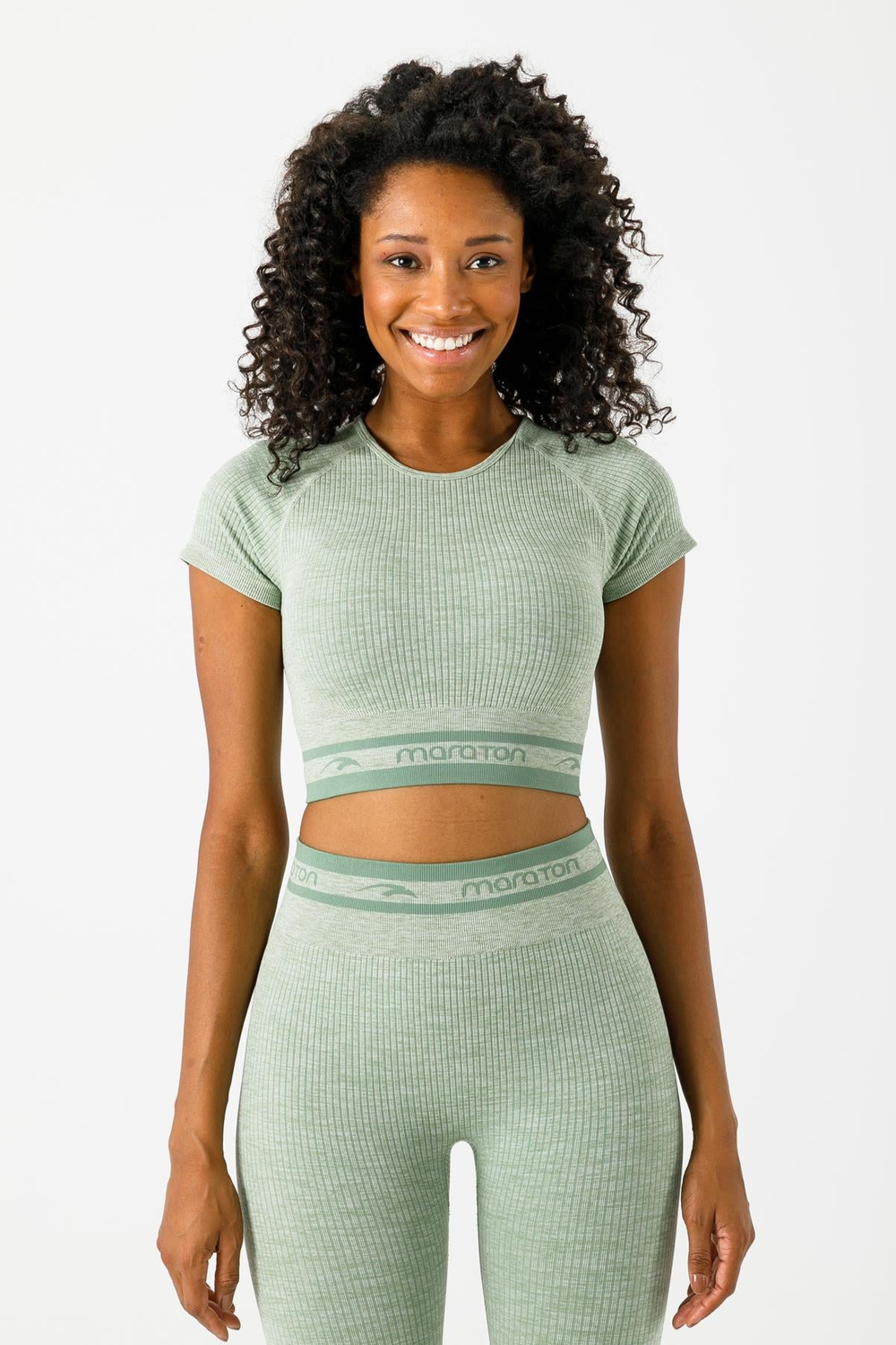 Maraton Active SlimFit Kadın Bisiklet Yaka  Kısa Kol Basic Crop Top 811033